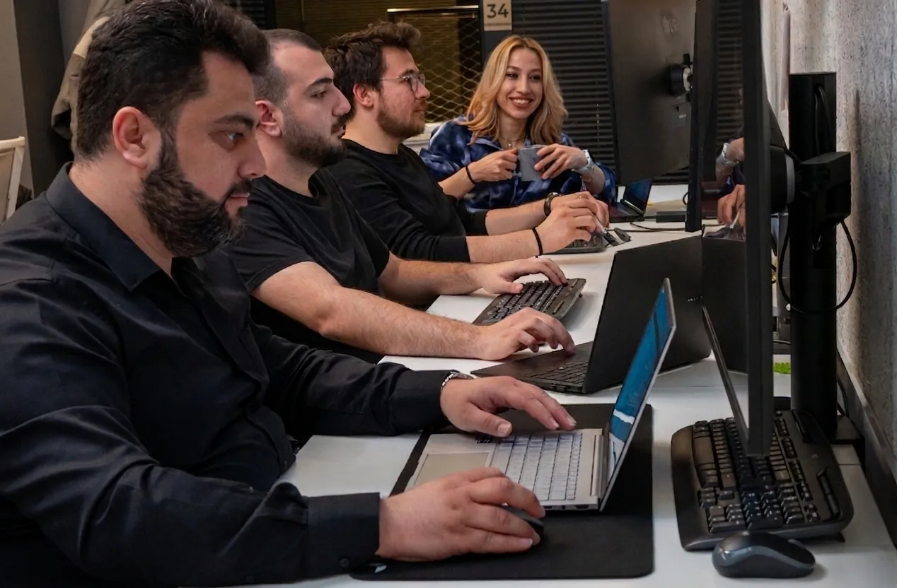 Novator team members collaborating in the office